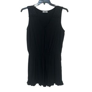 Joe B. Black Sleeveless Romper with Lace Shoulder Details and Ruffle Hem